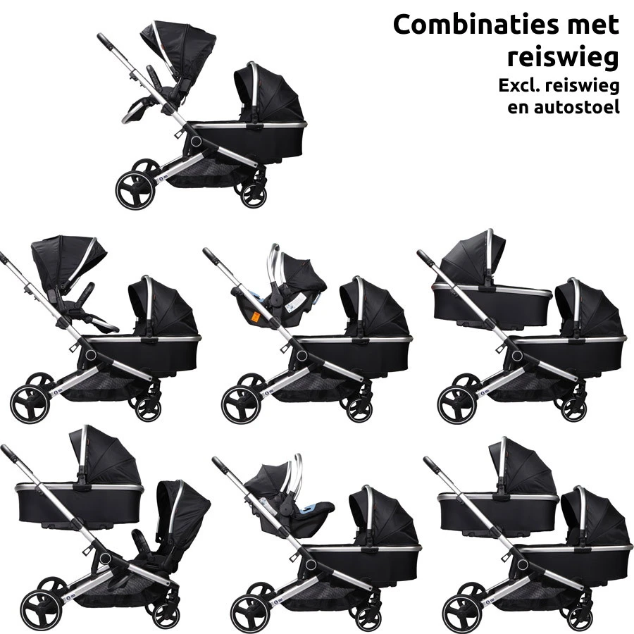 Ding Amigo Black/Silver Tandem Duowagen DI-191704 Ding Amigo Black/Silver Tandem Duowagen DI-191704 -Winkel Voor Babyreisartikelen ding amigo black silver tandem duowagen di 191704 1