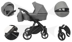Kunert Lazzio Black Eco-Leather 2-in-1 Kinderwagen LAZ-11-BLACK -Winkel Voor Babyreisartikelen kunert lazzio 2 in 1 kinderwagen laz 11 14